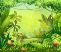 Llustration with flowers and jungle toucan Royalty Free Stock Photo