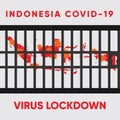 covid id jailllustration Indonesia on Corona virus lockdown jail. Map of Indonesia as a background