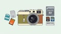 Llustration of a retro style digital camera surrounded by various memory Royalty Free Stock Photo