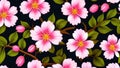 llustration seamless pattern nature, blossom pink flowers.