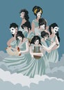 Greek mythology muses goddesses on sky Royalty Free Stock Photo