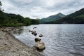 Llyn gwynant, the lake near snowdon, in the middle of Snowdonia national welsh park Royalty Free Stock Photo