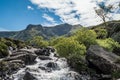 From Llyn Idwal a waterfall runs down the mountain Royalty Free Stock Photo