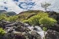 From Llyn idwal a waterfall runs down the mountainside Royalty Free Stock Photo