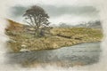 Llyn y Dywarchen, and Snowdon digital watercolor
