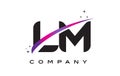 LM L M Black Letter Logo Design with Purple Magenta Swoosh