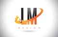 LM L M Letter Logo with Fire Flames Design and Orange Swoosh.
