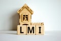 LMI lenders mortgage insurance symbol. Wooden cubes the word \'LMI lenders mortgage insurance\'.