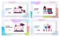 Lms, Learning Management System and Broken Trust Landing Page Template Set. Tiny Characters at Huge Laptop Royalty Free Stock Photo