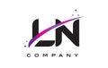 LN L N Black Letter Logo Design with Purple Magenta Swoosh