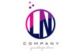 LN L N Circle Letter Logo Design with Purple Dots Bubbles