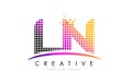 LN L N Letter Logo Design with Magenta Dots and Swoosh