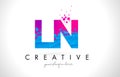 LN L N Letter Logo with Shattered Broken Blue Pink Texture Design Vector.