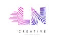 LN L N Zebra Lines Letter Logo Design with Magenta Colors