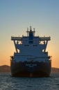 LNG carrier Grand Aniva at sunset on the roads of the port of Nakhodka. Far East of Russia. East (Japan) Sea. 31.03.2014