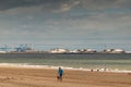 LNG sea terminal seen from beach in Zoute, Knokke-Heist, Belgium