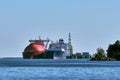 LNG tanker and carrier as floating LNG storageand import terminal in port. Alternative gas supply, commercial freight Royalty Free Stock Photo