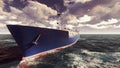 LNG tanker floating in the ocean at sunrise. 3D Rendering