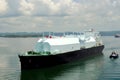LNG tanker ship transiting through Panama Canal. Royalty Free Stock Photo
