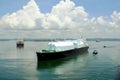 LNG tanker ship transiting through Panama Canal. Royalty Free Stock Photo