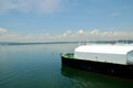 LNG tanker ship transiting through Panama Canal. Royalty Free Stock Photo