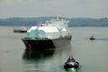 LNG tanker ship transiting through Panama Canal. Royalty Free Stock Photo