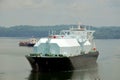 LNG tanker ship transiting through Panama Canal. Royalty Free Stock Photo