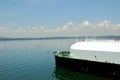 LNG tanker ship transiting through Panama Canal. Royalty Free Stock Photo