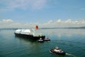 LNG tanker ship transiting through Panama Canal. Royalty Free Stock Photo