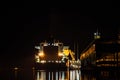 LNG TERMINAL AND GAS TANKER AT NIGHT Royalty Free Stock Photo