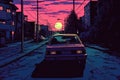 Lo-fi car in the night city. Beautiful illustration picture. Generative AI