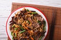 Lo mein with beef, muer and vegetables closeup. Horizontal top v Royalty Free Stock Photo