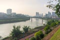 Loa Chai city view. beautiful panorama of the river and bridge.