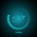 Glowing slow loading icon with a snail. Circle website buffer loader. Vector