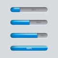 Blue loading progress bars from 25% to 100% Royalty Free Stock Photo