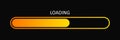 Load bar progress. Indicator of status download isolated on black background. Graphic icon of interface. Neon button of speed of Royalty Free Stock Photo