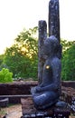 Load Buddha statue and stone pillers of Medirigiriya Vatadage, Polonnaruwa, Sri Lanka Royalty Free Stock Photo