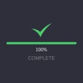 Load completed progress.Indicator for loading progress with checkmark.Icon for web interfaces.