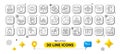Load document, Puzzle and Chat app line icons pack. For web app. 3d design elements. Vector