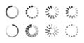 Load icons. Process of wait on digital screen. Bar of circular elements for loading. Buffering download. Progress in speed upload