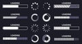 Load indicator. Loading status bar, round buffer download progress and line upload or file transfer waiting bars vector symbols Royalty Free Stock Photo