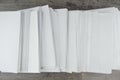 Load at work: a Huge stack  of envelopes with a working mail on the accountant`s Desk, top view Royalty Free Stock Photo