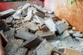 Loaded dumpster near construction site, home renovation Royalty Free Stock Photo