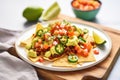 loaded nachos with guacamole and ground beef topping Royalty Free Stock Photo