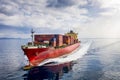 A loaded cargo container ship traveling over blue sea Royalty Free Stock Photo