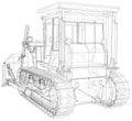 Loader or bulldozer. Excavator Vector illustration. Wire-frame line isolated. Vector rendering of 3d