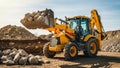 Loader with a front bucket full of large rocks is on a construction Royalty Free Stock Photo
