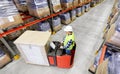 Loader operating forklift at warehouse