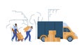 Loaders or porters unloading furniture, flat vector illustration isolated.