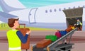 Loading Baggage in Airplane Flat Illustration. Royalty Free Stock Photo